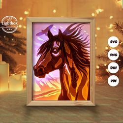 horse portrait shadow box files, paper cut light box template files, shadow box paper cut, 3d papercut light box svg fil