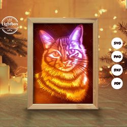 cat portrait shadow box files, paper cut light box template files, shadow box paper cut, 3d papercut light box svg file