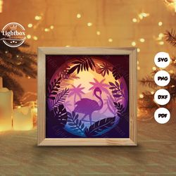 tropical shadow box files, paper cut light box template files, shadow box paper cut, 3d papercut light box svg file diy,