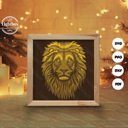 lion portrait square shadow box files, paper cut light box template files, shadow box paper cut, 3d papercut light box