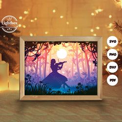 a girl playing violin shadow box files, paper cut light box template files, shadow box paper cut, 3d papercut light box