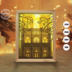 notre dame de paris shadow box files, paper cut light box template files, shadow box paper cut, 3d papercut light box