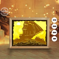 across the sea paper cut light box template, shadow box, 3d papercut lightbox svg file diy, cutting cricut, svg template