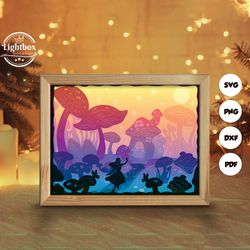 mushroom shadow box files, paper cut light box template files, shadow box paper cut, 3d papercut light box svg file diy,