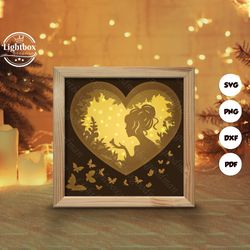 women's heart shadow box files, paper cut light box template files, shadow box paper cut, 3d papercut light box svg file