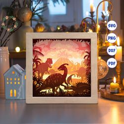 dinosaur 2 paper cut light box template, 3d shadow box svg files, shadow box paper cut, light box svg, 3d papercut light