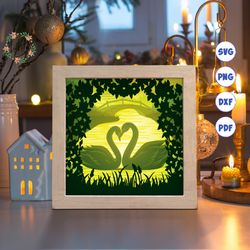 swan 2 paper cut light box template, 3d shadow box svg files, shadow box paper cut, light box svg, 3d papercut light box