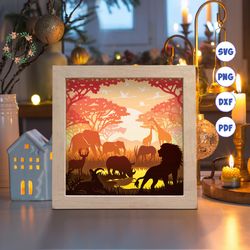 africa landscape 2 paper cut light box template, 3d shadow box svg files, shadow box paper cut, light box svg, 3d paperc