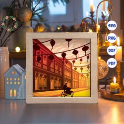 hoi an ancient town paper cut light box template, 3d shadow box svg files, shadow box paper cut, light box svg, 3d paper