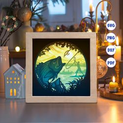 fishing 3d shadow box svg, fishing paper cut light box, 3d fishing shadow box, layered cardstock svg, cricut files