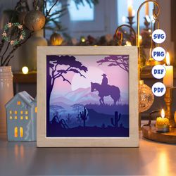 cowboy 2 paper cut light box template, 3d shadow box svg files, shadow box paper cut, light box svg, 3d papercut light b