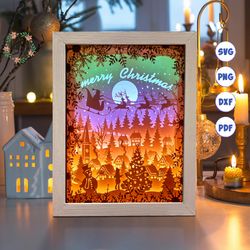 christmas 16a paper cut light box template, 3d shadow box svg files, shadow box paper cut, light box svg, 3d papercut li