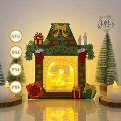 santa fireplace box christmas lantern svg for cricut project diy, fireplace box lamp for christmas decor, christmas shad