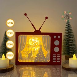 christmas television box christmas lantern svg for cricut project diy, television box lamp for christmas decor, christma