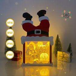 santa box christmas lantern lantern svg for cricut projects diy, santa box lamp for christmas decor, christmas shadow bo