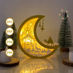 nativity moon christmas lantern svg for cricut projects diy, christmas moon lamp for halloween decor, christmas shadow b