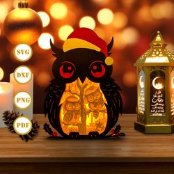 owl inside christmas owl box christmas lantern svg for cricut projects diy, owl box lamp for christmas decor, christmas