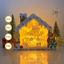 gingerbread house box 2 lantern svg for cricut project diy, gingerbread house box lamp for christmas decor, christmas sh