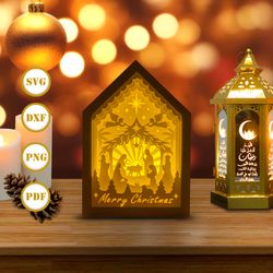 nativity scene 2 house box christmas lantern lantern svg for cricut projects diy, house box lamp for christmas decor, ch