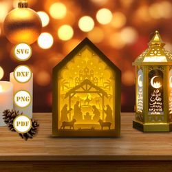 nativity scene 1 house box christmas lantern lantern svg for cricut projects diy, house box lamp for christmas decor, ch