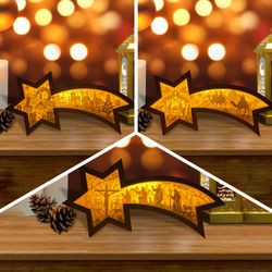 pack 3 christmas 2 star box christmas lantern lantern svg for cricut projects diy, star box lamp for christmas decor, ch