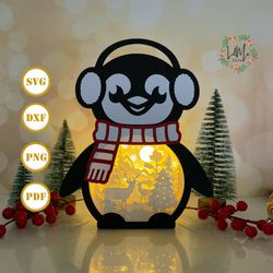 christmas deer penguin box christmas lantern lantern svg for cricut project diy, penguin box lamp for christmas decor, c