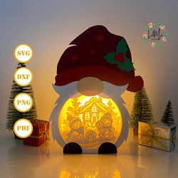 christmas snowman 2 gnome box lantern svg for cricut project diy, gnome box lamp for christmas decor, christmas shadow b