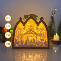 nativity house box 1 lantern svg for cricut project diy, nativity house box lamp for christmas decor, christmas shadow b