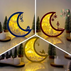 pack 3 christmas 2 moon christmas lantern svg for cricut projects diy, christmas moon lamp for halloween decor, christma