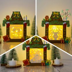 pack 3 christmas 1 fireplace box christmas lantern svg for cricut project diy, fireplace box lamp for christmas decor, c