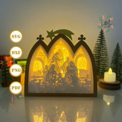 nativity house box 3 lantern svg for cricut project diy, nativity house box lamp for christmas decor, christmas shadow b