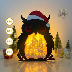 santa 1 christmas owl box lantern svg for cricut projects diy, christmas owl box lamp for christmas decor, christmas sha