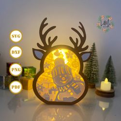 snowman reindeer box christmas lantern svg for cricut projects diy, reindeer box lamp for christmas decor, christmas sha