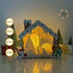 fireplace gingerbread house box lantern svg for cricut project diy, gingerbread house box lamp for christmas decor, chri