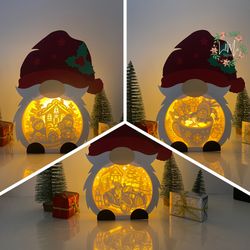 pack 3 christmas 2 gnome box lantern svg for cricut project diy, gnome box lamp for christmas decor, christmas shadow bo