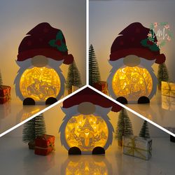 pack 3 christmas 1 gnome box lantern svg for cricut project diy, gnome box lamp for christmas decor, christmas shadow bo