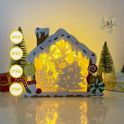 reindeer gingerbread house box lantern svg for cricut project diy, gingerbread house box lamp for christmas decor, chris