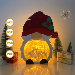 christmas gnome truck gnome box lantern svg for cricut project diy, gnome box lamp for christmas decor, christmas shadow