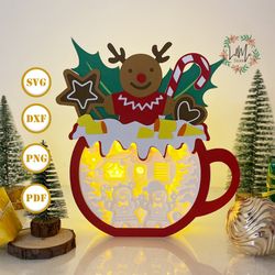 christmas hot cocoa gingerbread box lantern svg for cricut project diy, hot coca box lamp for christmas decor, christmas