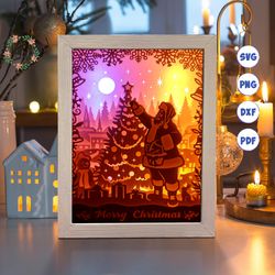 santa claus 3a paper cut light box template, 3d shadow box svg files, shadow box paper cut, light box svg, 3d papercut l