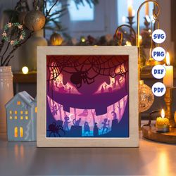 halloween 19a paper cut light box template, 3d shadow box svg files, shadow box paper cut, light box svg, 3d papercut li