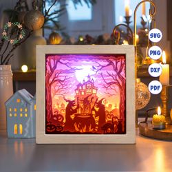 halloween 11 paper cut light box template, 3d shadow box svg files, shadow box paper cut, light box svg, 3d papercut