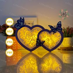 love 3 heart couple box template paper cut, 3d shadow box svg files, shadow box paper cut, light box svg, 3d papercut li