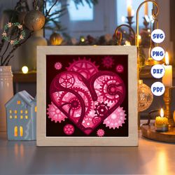 heart gear 4 paper cut light box template, 3d shadow box svg files, shadow box paper cut, light box svg, 3d papercut lig