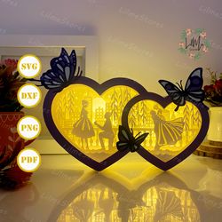 love heart couple box template paper cut, 3d shadow box svg files, shadow box paper cut, light box svg, 3d papercut ligh