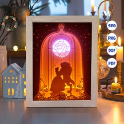 beauty and beast 2 paper cut light box, 3d shadow box svg files, shadow box paper cut, light box svg, 3d papercut light