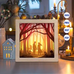 couple in the forest paper cut light box template, 3d shadow box svg files, shadow box paper cut, light box svg, 3d pape