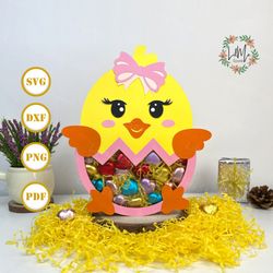 easter chick candy box 1 template, 3d shadow box svg files, shadow box paper cut, light box svg, 3d papercut light box s