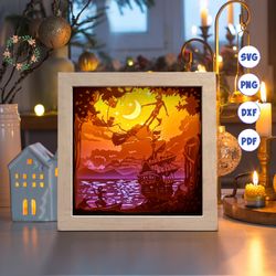 the boy can fly 1 square paper cut light box template, 3d shadow box svg files, shadow box paper cut, 3d papercut light