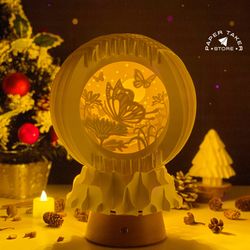 butterfly pop-up template, globe pop-up svg for cricut projects, 3d papercut light box sliceform, diy globe night light